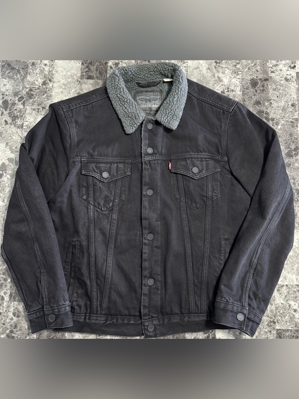 Levi's Black Jacket with Gray Sherpa Collar